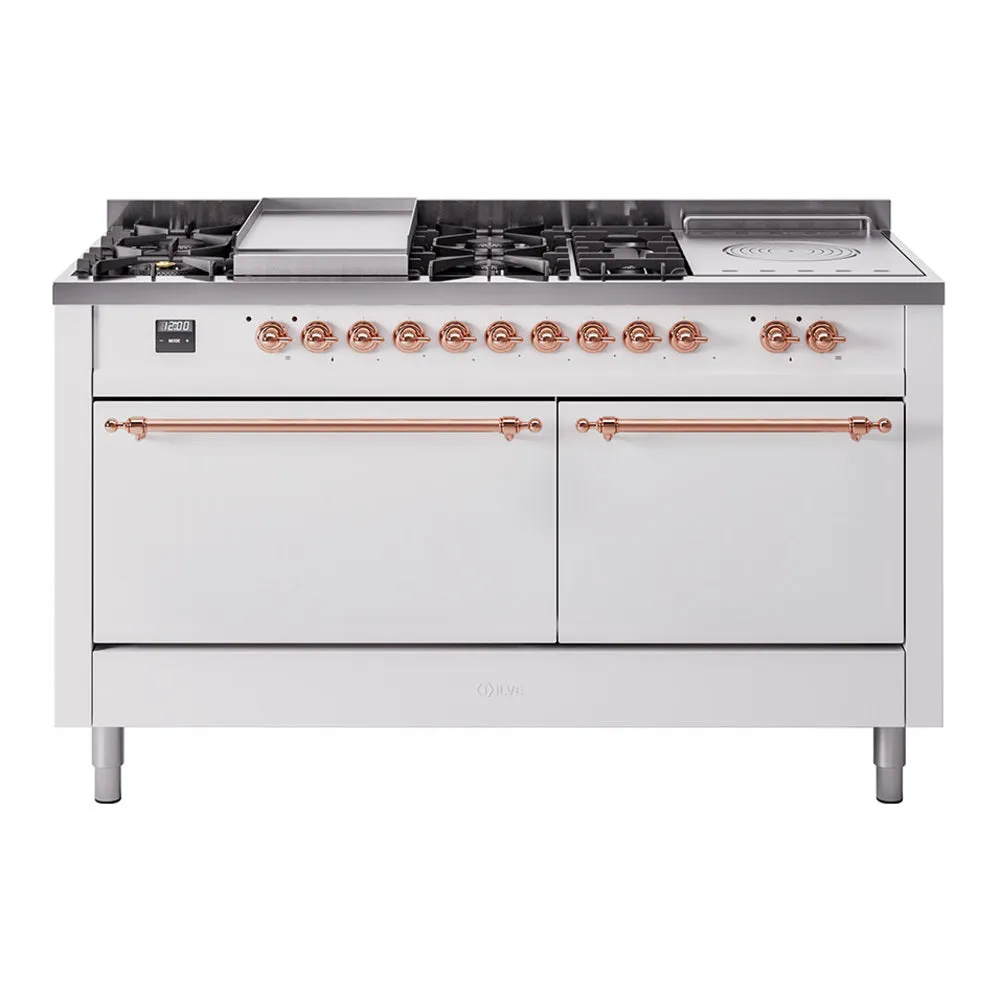Ilve UP60FSQNMPWHP Nostalgie Ii 60 Inch Dual Fuel Natural Gas Freestanding Range In White With Copper Trim Freestanding Ranges freestanding dual fuel range 30 inch