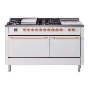 Ilve UP60FSQNMPWHP Nostalgie Ii 60 Inch Dual Fuel Natural Gas Freestanding Range In White With Copper Trim Freestanding Ranges freestanding dual fuel range 30 inch