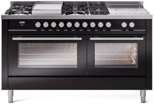 Ilve UP60FSWMPBKLP Professional Plus Ii 60 Inch Dual Fuel Liquid Propane Freestanding Range In Glossy Black With Trim Professional Ranges dual fuel professional range 36 inch