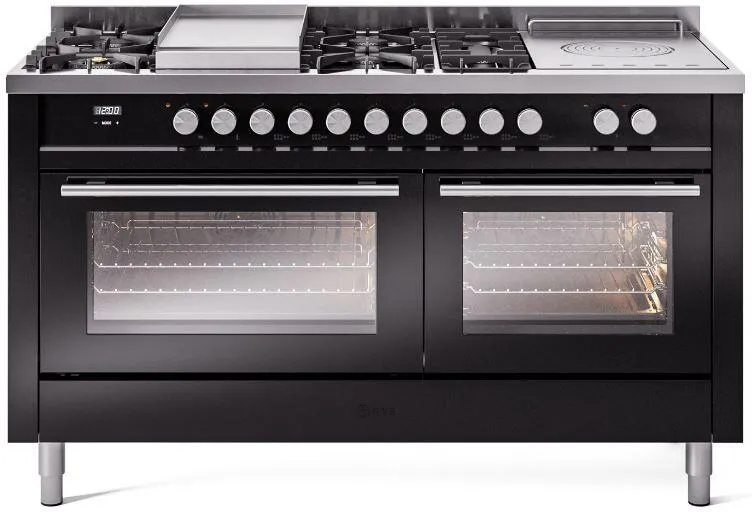 Ilve UP60FSWMPBKLP Professional Plus Ii 60 Inch Dual Fuel Liquid Propane Freestanding Range In Glossy Black With Trim Professional Ranges dual fuel professional range 36 inch