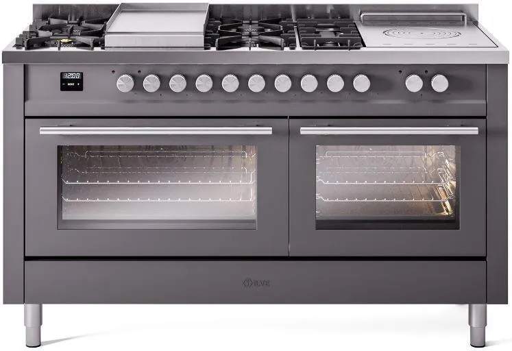 Ilve UP60FSWMPMG Professional Plus Ii 60 Inch Dual Fuel Natural Gas Freestanding Range In Matte Graphite With Trim Professional Ranges dual fuel professional range 36 inch