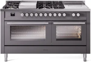 Ilve UP60FSWMPMG Professional Plus Ii 60 Inch Dual Fuel Natural Gas Freestanding Range In Matte Graphite With Trim Professional Ranges dual fuel professional range 36 inch