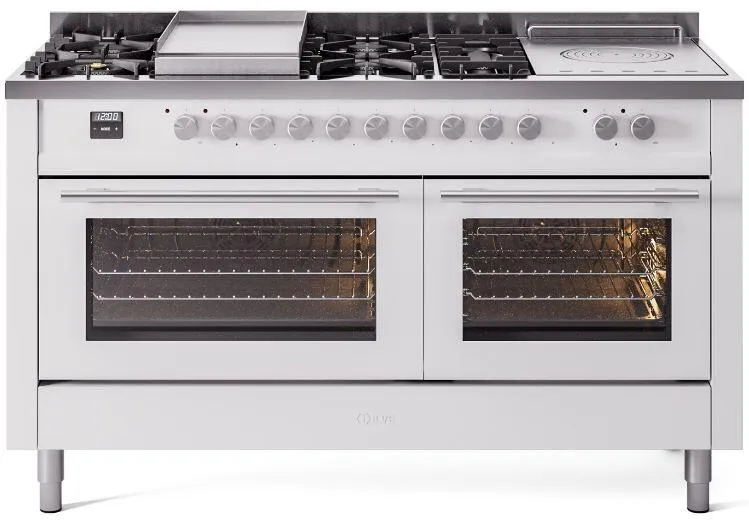 Ilve UP60FSWMPWHLP Professional Plus Ii 60 Inch Dual Fuel Liquid Propane Freestanding Range In White With Trim Professional Ranges dual fuel professional range 36 inch