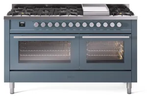 Ilve UP60FWMPBG Professional Plus Ii 60 Inch Dual Fuel Natural Gas Freestanding Range In Blue Grey With Trim Professional Ranges dual fuel professional range 36 inch