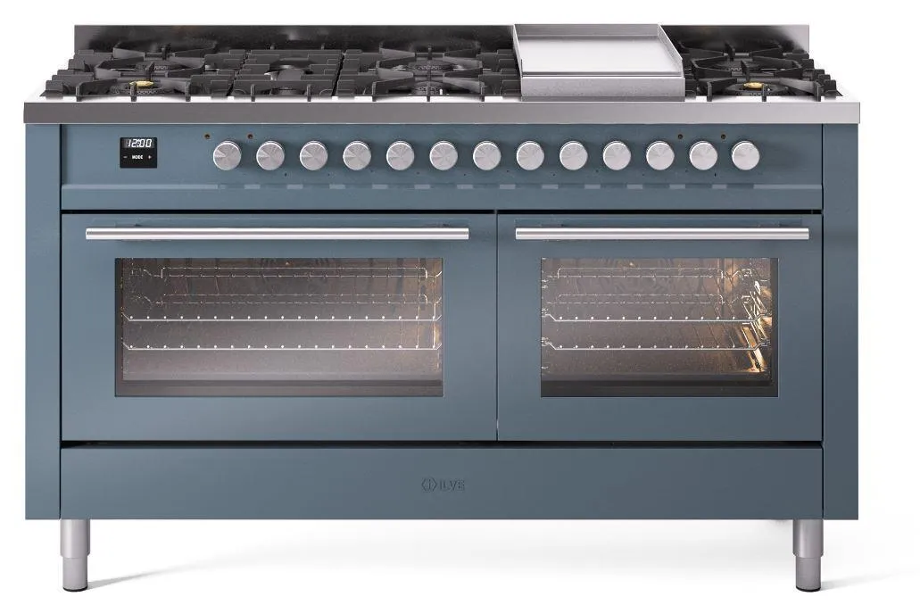 Ilve UP60FWMPBGLP Professional Plus Ii 60 Inch Dual Fuel Liquid Propane Freestanding Range In Blue Grey With Trim Professional Ranges dual fuel professional range 36 inch