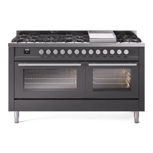 Ilve UP60FWMPMG Professional Plus Ii 60 Inch Dual Fuel Natural Gas Freestanding Range In Matte Graphite With Trim Freestanding Ranges freestanding dual fuel range 30 inch