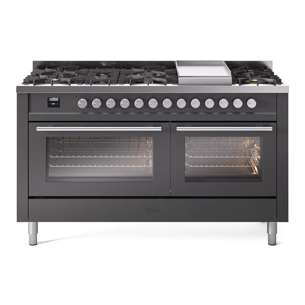 Ilve UP60FWMPMG Professional Plus Ii 60 Inch Dual Fuel Natural Gas Freestanding Range In Matte Graphite With Trim Freestanding Ranges freestanding dual fuel range 30 inch