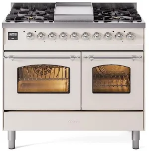 Ilve UPD40FNMPAWC Nostalgie Ii 40 Inch Dual Fuel Natural Gas Freestanding Range In Antique White With Chrome Trim Freestanding Ranges freestanding dual fuel range 30 inch
