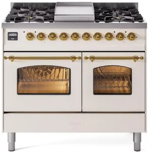 Ilve UPD40FNMPAWG Nostalgie Ii 40 Inch Dual Fuel Natural Gas Freestanding Range In Antique White With Brass Trim Freestanding Ranges freestanding dual fuel range 30 inch