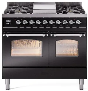 Ilve UPD40FNMPBKC Nostalgie Ii 40 Inch Dual Fuel Natural Gas Freestanding Range In Glossy Black With Chrome Trim Freestanding Ranges freestanding dual fuel range 30 inch