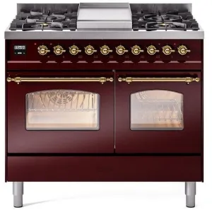 Ilve UPD40FNMPBUG Nostalgie Ii 40 Inch Dual Fuel Natural Gas Freestanding Range In Burgundy With Brass Trim Freestanding Ranges freestanding dual fuel range 30 inch