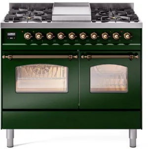 Ilve UPD40FNMPEGBLP Nostalgie Ii 40 Inch Dual Fuel Liquid Propane Freestanding Range In Emerald Green With Bronze Trim Freestanding Ranges freestanding dual fuel range 30 inch