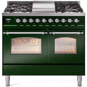 Ilve UPD40FNMPEGC Nostalgie Ii 40 Inch Dual Fuel Natural Gas Freestanding Range In Emerald Green With Chrome Trim Freestanding Ranges freestanding dual fuel range 30 inch