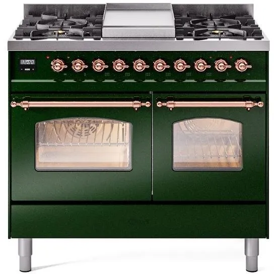 Ilve UPD40FNMPEGPLP Nostalgie Ii 40 Inch Dual Fuel Liquid Propane Freestanding Range In Emerald Green With Copper Trim Freestanding Ranges freestanding dual fuel range 30 inch