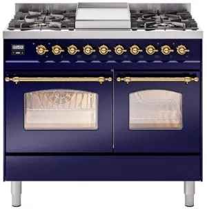 Ilve UPD40FNMPMBG Nostalgie Ii 40 Inch Dual Fuel Natural Gas Freestanding Range In Blue With Brass Trim Freestanding Ranges freestanding dual fuel range 30 inch