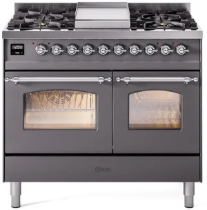 Ilve UPD40FNMPMGCLP Nostalgie Ii 40 Inch Dual Fuel Liquid Propane Freestanding Range In Matte Graphite With Chrome Trim Freestanding Ranges freestanding dual fuel range 30 inch