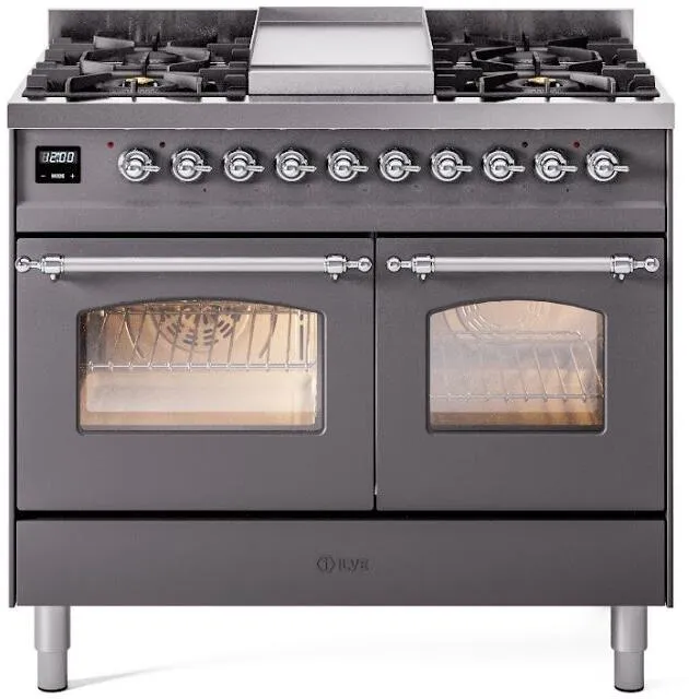 Ilve UPD40FNMPMGCLP Nostalgie Ii 40 Inch Dual Fuel Liquid Propane Freestanding Range In Matte Graphite With Chrome Trim Freestanding Ranges freestanding dual fuel range 30 inch