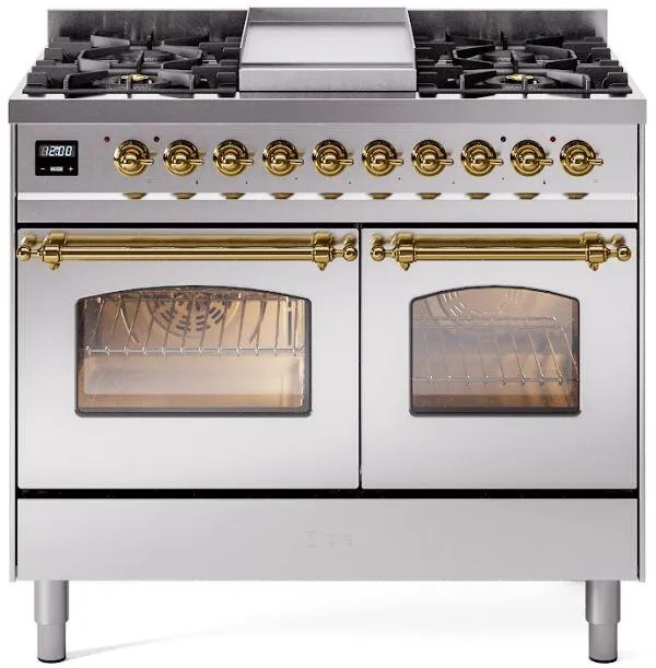 Ilve UPD40FNMPSSGLP Nostalgie Ii 40 Inch Dual Fuel Liquid Propane Freestanding Range In Stainless Steel With Brass Trim Freestanding Ranges freestanding dual fuel range 30 inch