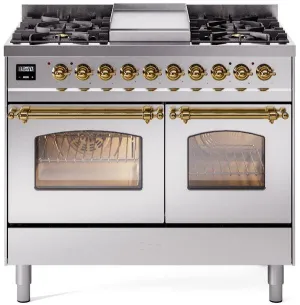 Ilve UPD40FNMPSSGLP Nostalgie Ii 40 Inch Dual Fuel Liquid Propane Freestanding Range In Stainless Steel With Brass Trim Freestanding Ranges freestanding dual fuel range 30 inch