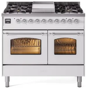 Ilve UPD40FNMPWHCLP Nostalgie Ii 40 Inch Dual Fuel Liquid Propane Freestanding Range In White With Chrome Trim Freestanding Ranges freestanding dual fuel range 30 inch