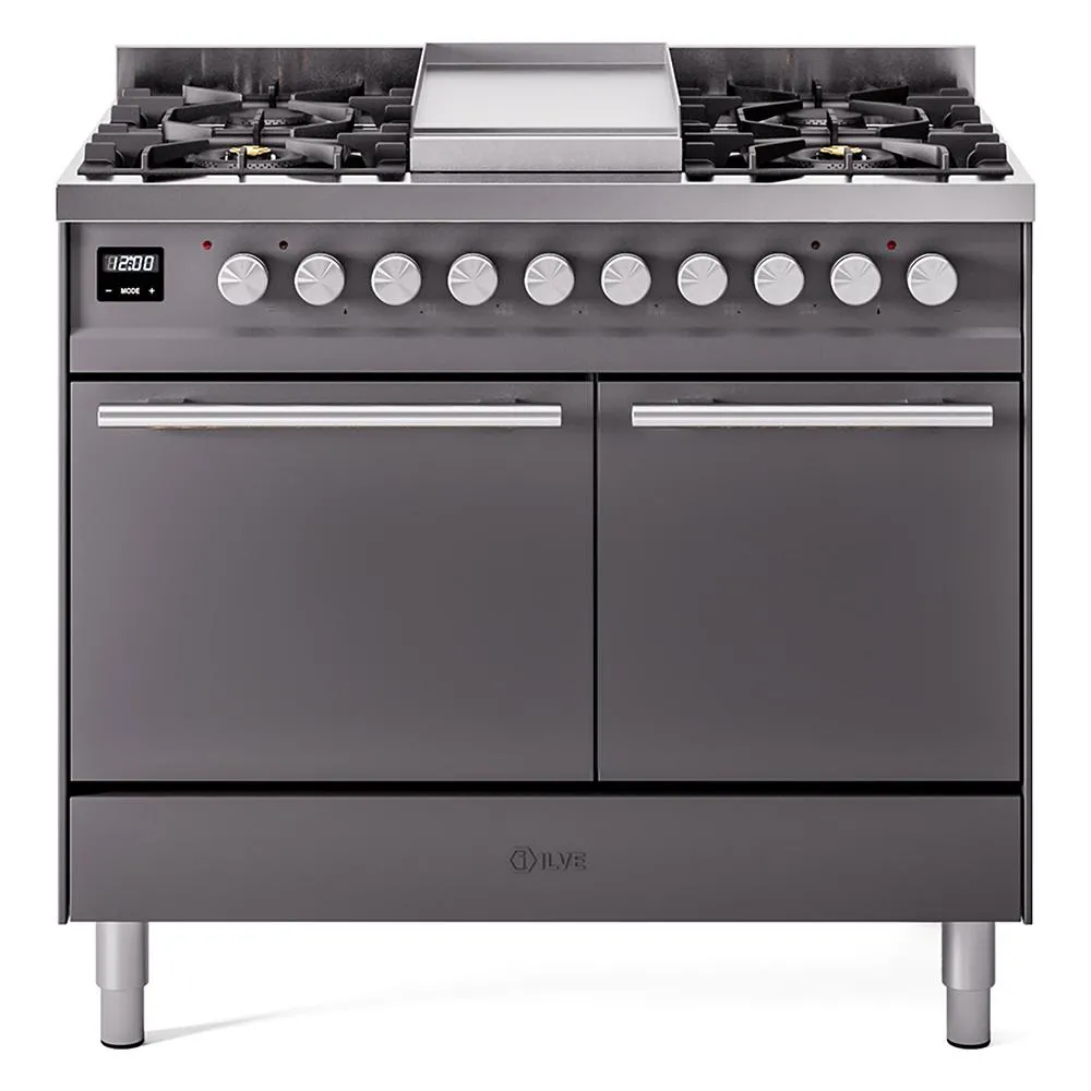 Ilve UPD40FQMPMG Ilve Professional Plus Ii 40 Upd40Fqmpmg Freestanding Dual Fuel Range With 6 Sealed Burners Yes Double Oven With Solid Door In Graphite Matte With Stainless Steel Knobs Freestanding Ranges freestanding dual fuel range 30 inch
