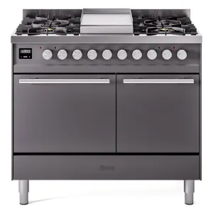 Ilve UPD40FQMPMG Ilve Professional Plus Ii 40 Upd40Fqmpmg Freestanding Dual Fuel Range With 6 Sealed Burners Yes Double Oven With Solid Door In Graphite Matte With Stainless Steel Knobs Freestanding Ranges freestanding dual fuel range 30 inch