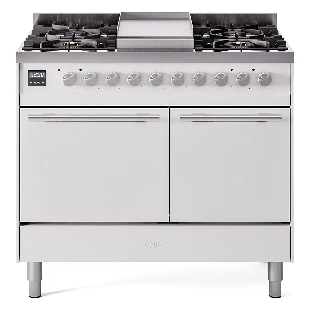 Ilve UPD40FQMPWHLP Ilve Professional Plus Ii 40 Upd40Fqmpwh Freestanding Dual Fuel Range With 6 Sealed Burners Yes Double Oven With Solid Door In White With Stainless Steel Knobs Freestanding Ranges freestanding dual fuel range 30 inch