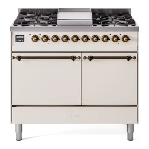Ilve UPD40FQNMPAWB Nostalgie Ii 40 Inch Dual Fuel Natural Gas Freestanding Range In Antique White With Bronze Trim Freestanding Ranges freestanding dual fuel range 30 inch
