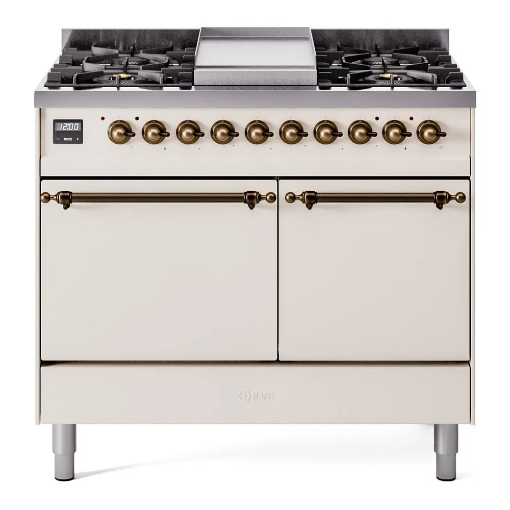 Ilve UPD40FQNMPAWB Nostalgie Ii 40 Inch Dual Fuel Natural Gas Freestanding Range In Antique White With Bronze Trim Freestanding Ranges freestanding dual fuel range 30 inch
