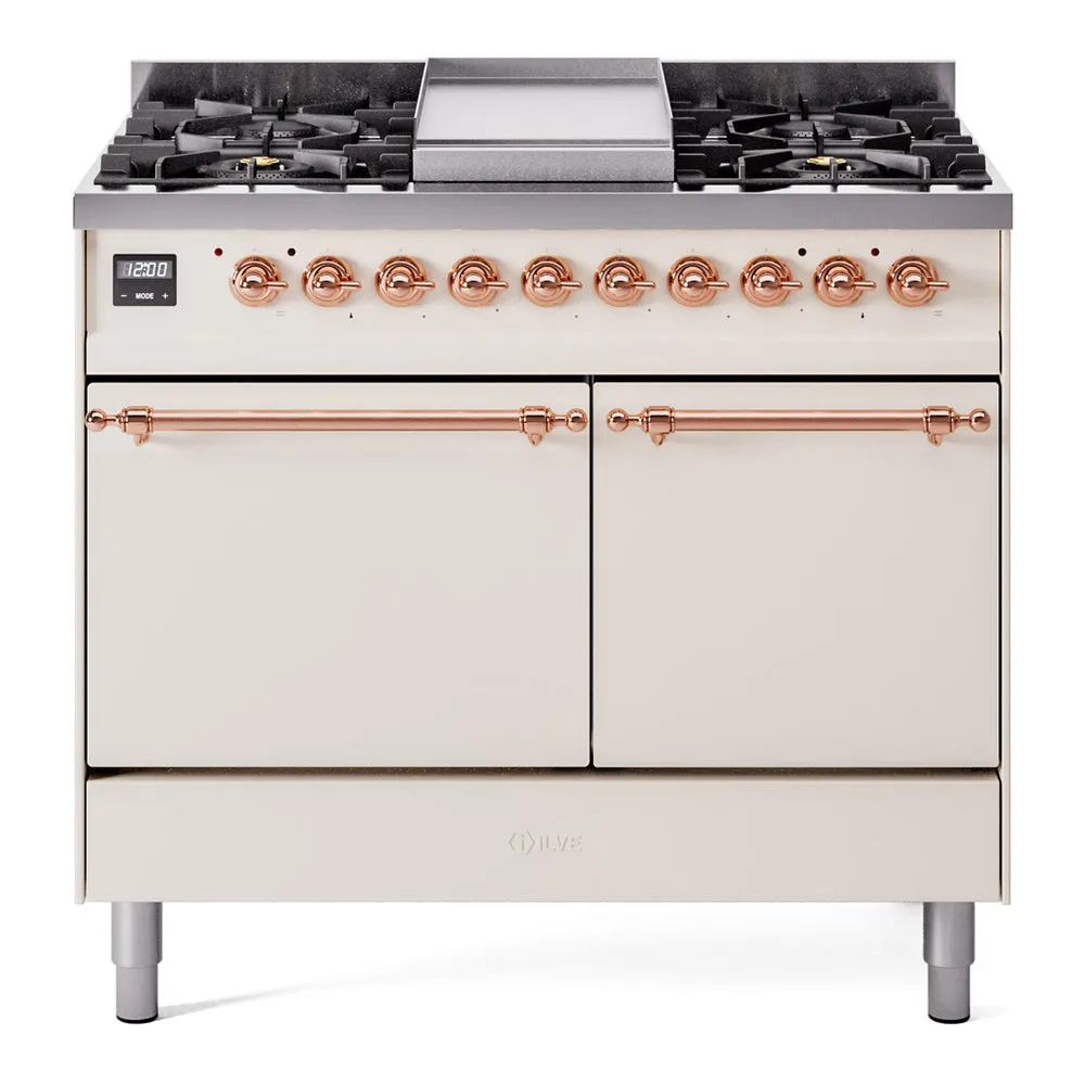 Ilve UPD40FQNMPAWPLP Nostalgie Ii 40 Inch Dual Fuel Liquid Propane Freestanding Range In Antique White With Copper Trim Freestanding Ranges freestanding dual fuel range 30 inch