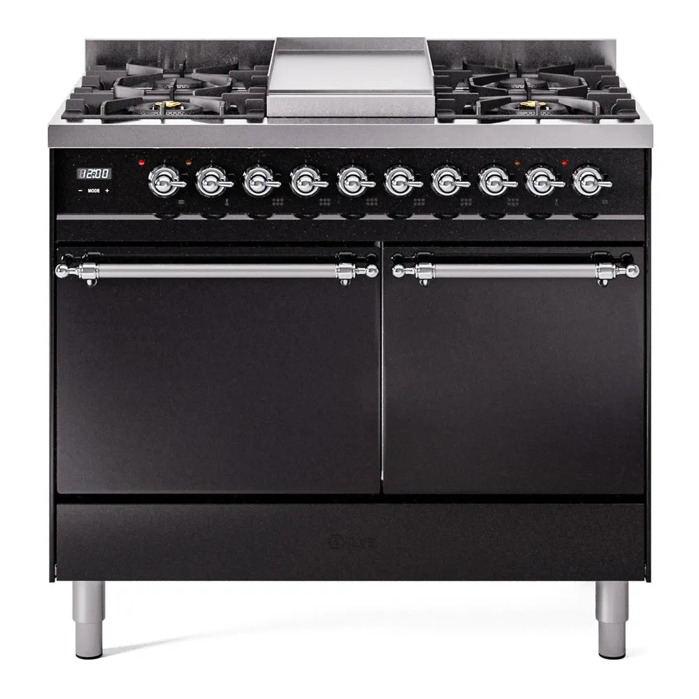 Ilve UPD40FQNMPBKC Nostalgie Ii 40 Inch Dual Fuel Natural Gas Freestanding Range In Glossy Black With Chrome Trim Freestanding Ranges freestanding dual fuel range 30 inch