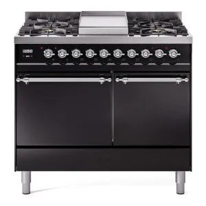 Ilve UPD40FQNMPBKC Nostalgie Ii 40 Inch Dual Fuel Natural Gas Freestanding Range In Glossy Black With Chrome Trim Freestanding Ranges freestanding dual fuel range 30 inch