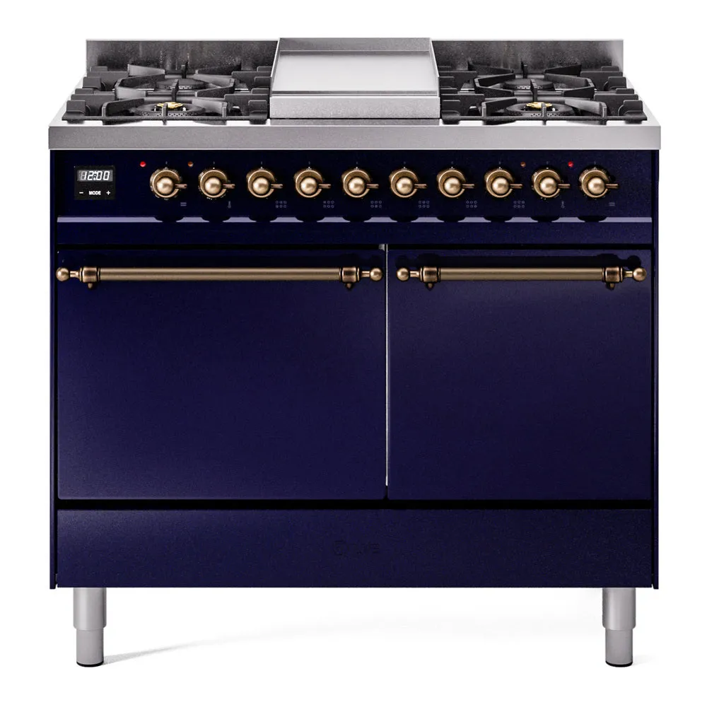 Ilve UPD40FQNMPMBBLP Nostalgie Ii 40 Inch Dual Fuel Liquid Propane Freestanding Range In Blue With Bronze Trim Freestanding Ranges freestanding dual fuel range 30 inch