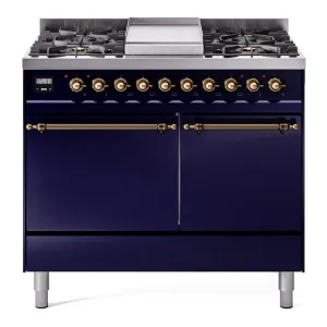 Ilve UPD40FQNMPMBBLP Nostalgie Ii 40 Inch Dual Fuel Liquid Propane Freestanding Range In Blue With Bronze Trim Freestanding Ranges freestanding dual fuel range 30 inch