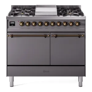 Ilve UPD40FQNMPMGB Nostalgie Ii 40 Inch Dual Fuel Natural Gas Freestanding Range In Matte Graphite With Bronze Trim Freestanding Ranges freestanding dual fuel range 30 inch