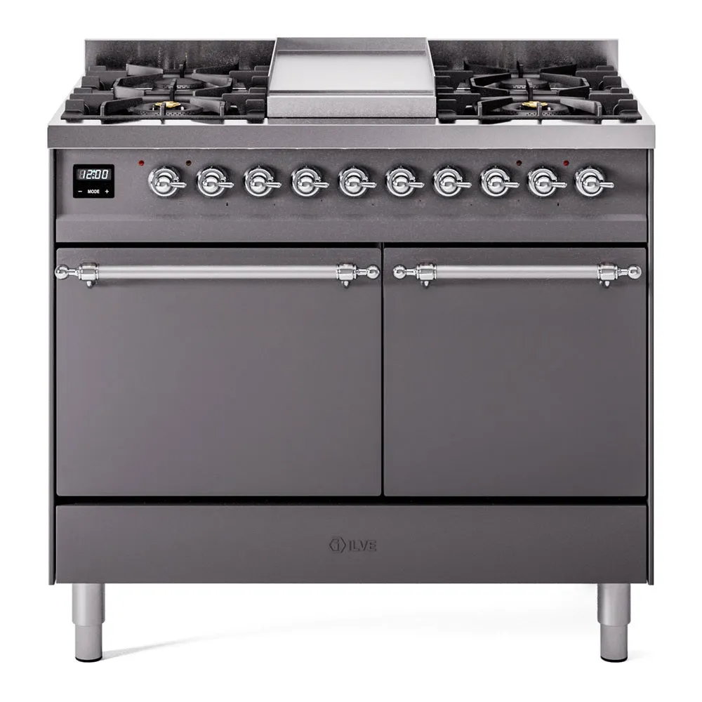 Ilve UPD40FQNMPMGCLP Nostalgie Ii 40 Inch Dual Fuel Liquid Propane Freestanding Range In Matte Graphite With Chrome Trim Freestanding Ranges freestanding dual fuel range 30 inch