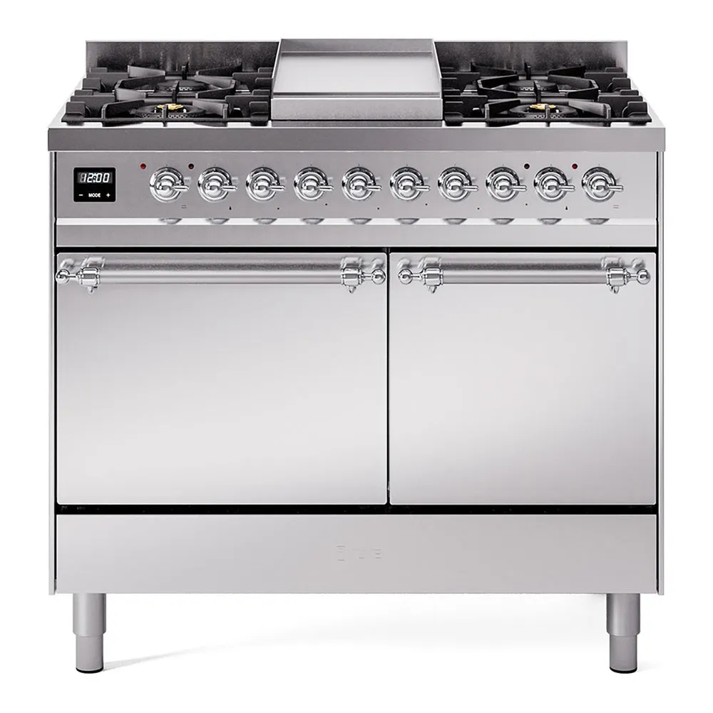 Ilve UPD40FQNMPSSC Nostalgie Ii 40 Inch Dual Fuel Natural Gas Freestanding Range In Stainless Steel With Chrome Trim Freestanding Ranges freestanding dual fuel range 30 inch