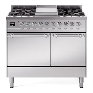 Ilve UPD40FQNMPSSC Nostalgie Ii 40 Inch Dual Fuel Natural Gas Freestanding Range In Stainless Steel With Chrome Trim Freestanding Ranges freestanding dual fuel range 30 inch