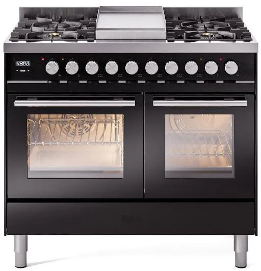 Ilve UPD40FWMPBKLP Professional Plus Ii 40 Inch Dual Fuel Liquid Propane Freestanding Range In Glossy Black With Trim Professional Ranges dual fuel professional range 36 inch