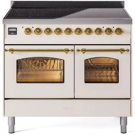 Ilve UPDI406NMPAWG Nostalgie Ii 40 Inch Electric Freestanding Range In Antique White With Brass Trim Freestanding Ranges freestanding dual fuel range 30 inch