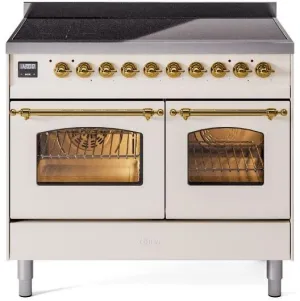 Ilve UPDI406NMPAWG Nostalgie Ii 40 Inch Electric Freestanding Range In Antique White With Brass Trim Freestanding Ranges freestanding dual fuel range 30 inch