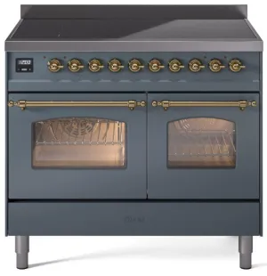 Ilve UPDI406NMPBGG Nostalgie Ii 40 Inch Electric Freestanding Range In Blue Grey With Brass Trim Freestanding Ranges freestanding dual fuel range 30 inch