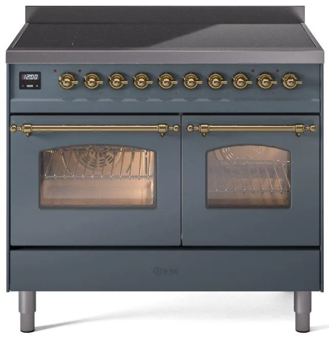 Ilve UPDI406NMPBGG Nostalgie Ii 40 Inch Electric Freestanding Range In Blue Grey With Brass Trim Freestanding Ranges freestanding dual fuel range 30 inch