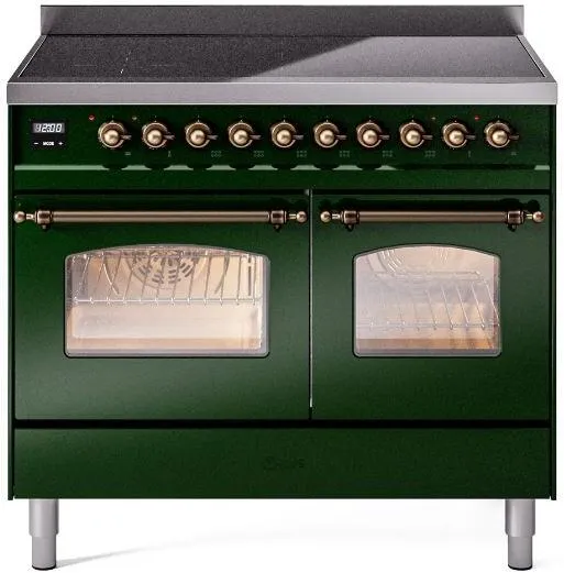 Ilve UPDI406NMPEGB Nostalgie Ii 40 Inch Electric Freestanding Range In Emerald Green With Bronze Trim Freestanding Ranges freestanding dual fuel range 30 inch
