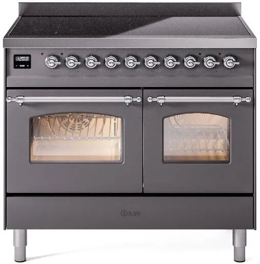 Ilve UPDI406NMPMGC Nostalgie Ii 40 Inch Electric Freestanding Range In Matte Graphite With Chrome Trim Freestanding Ranges freestanding dual fuel range 30 inch