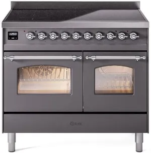 Ilve UPDI406NMPMGC Nostalgie Ii 40 Inch Electric Freestanding Range In Matte Graphite With Chrome Trim Freestanding Ranges freestanding dual fuel range 30 inch