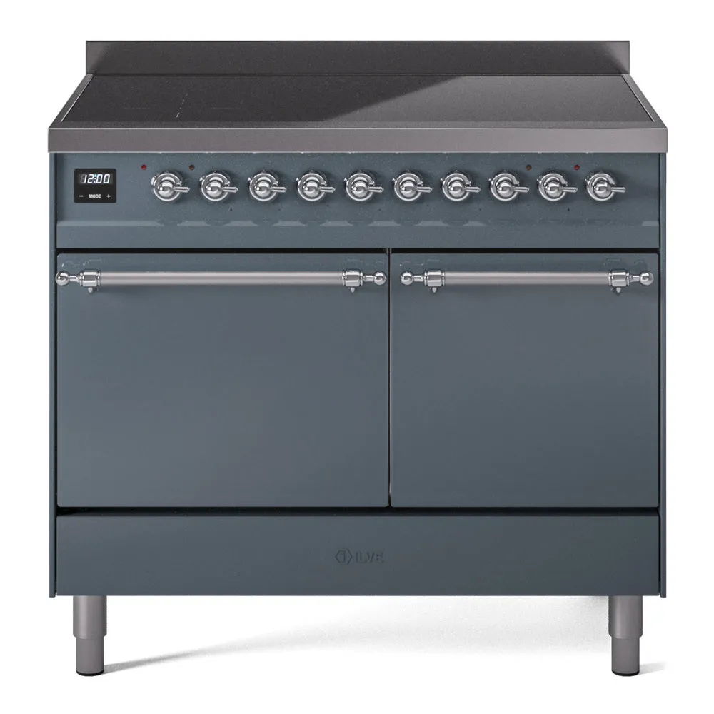 Ilve UPDI406QNMPBGC Nostalgie Ii 40 Inch Electric Freestanding Range In Blue Grey With Chrome Trim Freestanding Ranges freestanding dual fuel range 30 inch