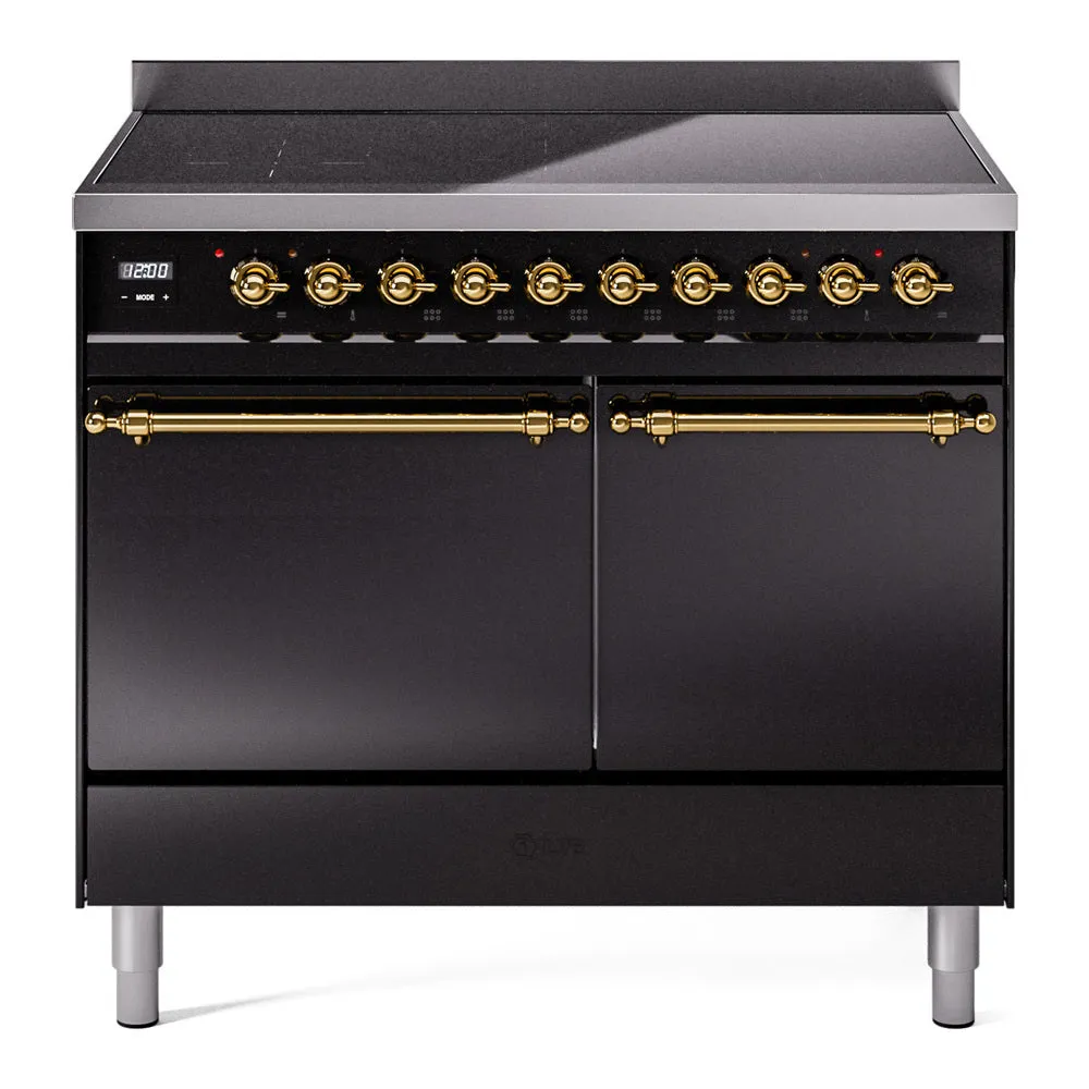 Ilve UPDI406QNMPBKG Nostalgie Ii 40 Inch Electric Freestanding Range In Glossy Black With Brass Trim Freestanding Ranges freestanding dual fuel range 30 inch