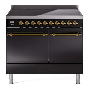 Ilve UPDI406QNMPBKG Nostalgie Ii 40 Inch Electric Freestanding Range In Glossy Black With Brass Trim Freestanding Ranges freestanding dual fuel range 30 inch