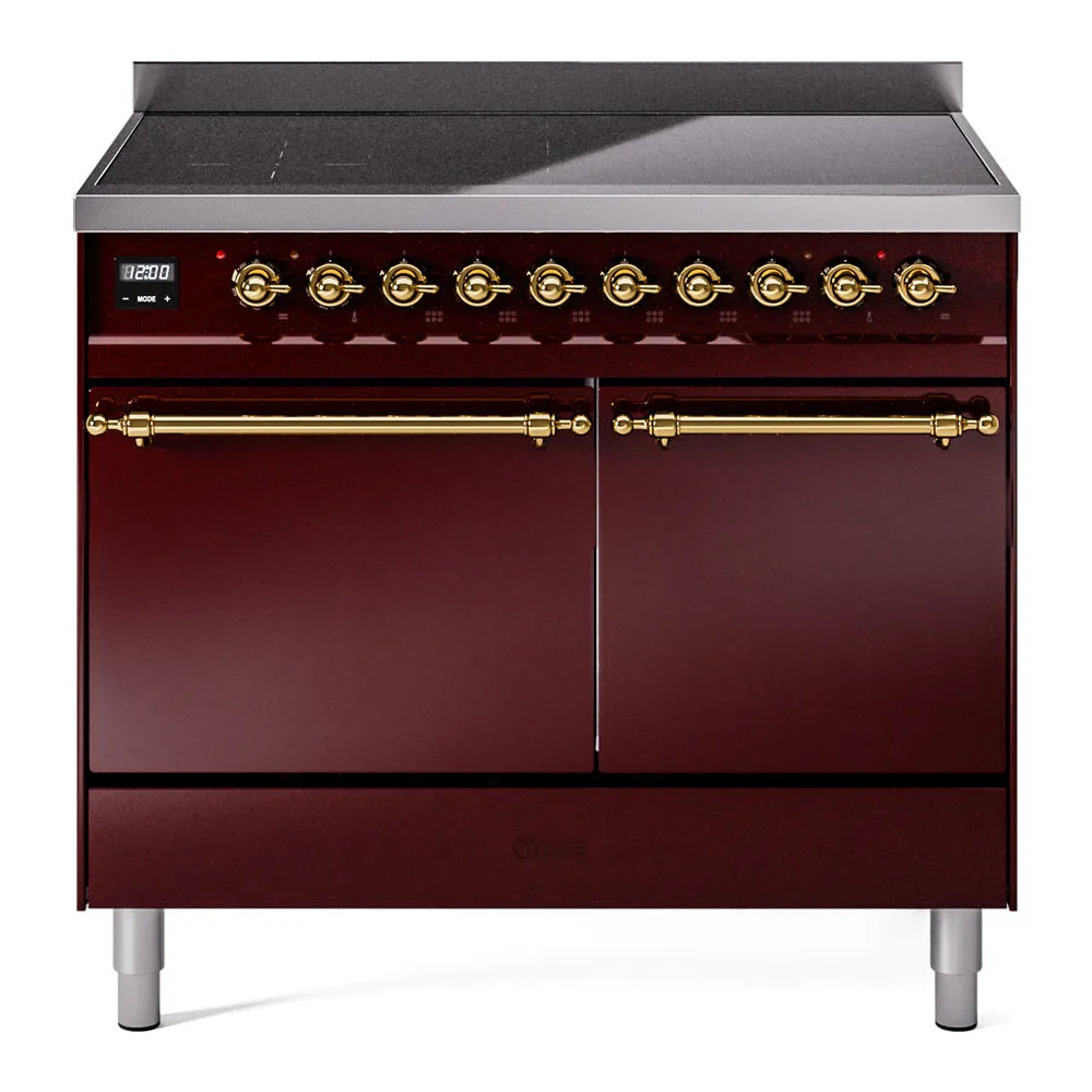 Ilve UPDI406QNMPBUG Nostalgie Ii 40 Inch Electric Freestanding Range In Burgundy With Brass Trim Freestanding Ranges freestanding dual fuel range 30 inch